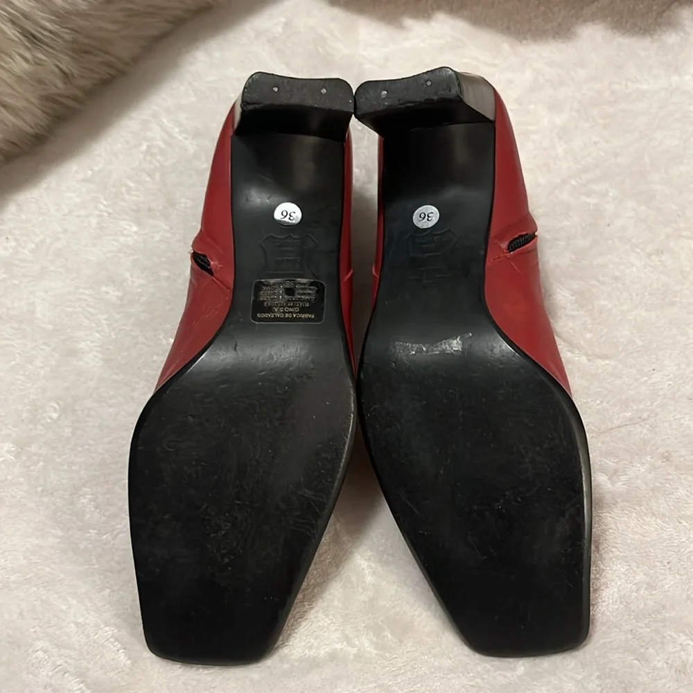 Pollini Vintage Woman’s Red Leather Heeled Ankle Boots Sz 36